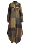 Casual Plaid Pocket Buckle Shirt Collar A Line Dresses