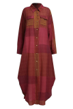 Casual Plaid Pocket Buckle Shirt Collar A Line Dresses