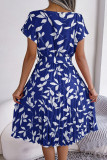 Sweet Elegant Floral Bandage O Neck Pleated Dresses