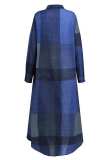 Casual Plaid Pocket Buckle Shirt Collar A Line Dresses