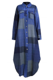 Casual Plaid Pocket Buckle Shirt Collar A Line Dresses