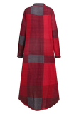 Casual Plaid Pocket Buckle Shirt Collar A Line Dresses