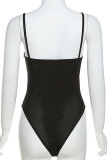 Sexy Solid Backless Sequined V Neck Regular Bodysuits