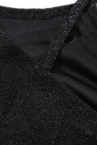Sexy Solid Backless Sequined V Neck Regular Bodysuits