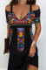 Sexy Bohemian Geometric Print Patchwork V Neck A Line Dresses