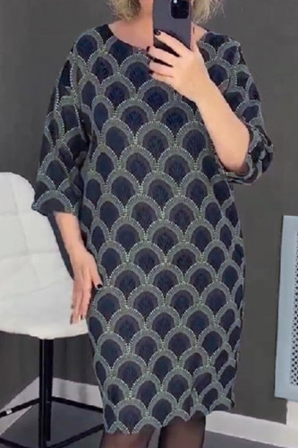 Casual Vintage Geometric Print O Neck Printed Dress Dresses
