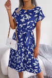 Sweet Elegant Floral Bandage O Neck Pleated Dresses