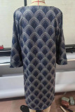 Casual Vintage Geometric Print O Neck Printed Dress Dresses