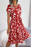 Sweet Elegant Floral Bandage O Neck Pleated Dresses