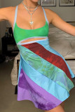 Sexy Color Block Hollowed Out Contrast U Neck Sling Dress Dresses