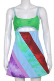Sexy Color Block Hollowed Out Contrast U Neck Sling Dress Dresses