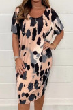 Casual Animal Print Print U Neck Printed Dress Short Sleeve Dress