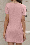 Casual Simplicity Solid Draw String O Neck A Line Short Sleeve Dress