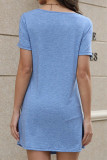 Casual Simplicity Solid Draw String O Neck A Line Short Sleeve Dress