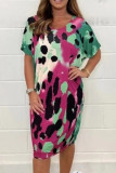 Casual Animal Print Print U Neck Printed Dress Short Sleeve Dress
