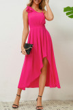 Sweet Solid Fold Asymmetrical With Bow Oblique Collar Irregular Dress Dresses