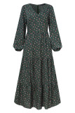 Elegant Floral Patchwork V Neck Printed Dress Dresses
