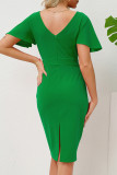 Work Elegant Solid With Bow U Neck Pencil Skirt Dresses