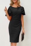 Work Elegant Solid With Bow U Neck Pencil Skirt Dresses