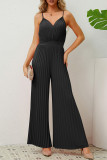 Casual Simplicity Solid Fold V Neck Loose Jumpsuits