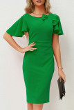 Work Elegant Solid With Bow U Neck Pencil Skirt Dresses