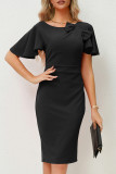 Work Elegant Solid With Bow U Neck Pencil Skirt Dresses
