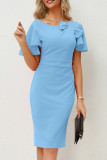 Work Elegant Solid With Bow U Neck Pencil Skirt Dresses