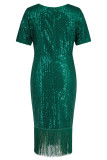 Party Celebrities Solid Tassel Sequins O Neck One Step Skirt Dresses