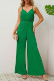 Casual Simplicity Solid Fold V Neck Loose Jumpsuits