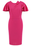 Work Elegant Solid With Bow U Neck Pencil Skirt Dresses