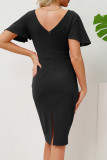 Work Elegant Solid With Bow U Neck Pencil Skirt Dresses