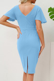 Work Elegant Solid With Bow U Neck Pencil Skirt Dresses