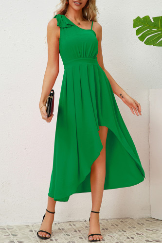 Sweet Solid Fold Asymmetrical With Bow Oblique Collar Irregular Dress Dresses