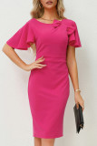 Work Elegant Solid With Bow U Neck Pencil Skirt Dresses