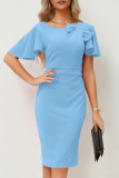 Work Elegant Solid With Bow U Neck Pencil Skirt Dresses