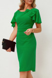 Work Elegant Solid With Bow U Neck Pencil Skirt Dresses