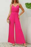 Casual Simplicity Solid Fold V Neck Loose Jumpsuits