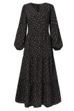 Elegant Floral Patchwork V Neck Printed Dress Dresses