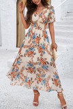 Elegant Floral Patchwork V Neck Waist Skirt Dresses