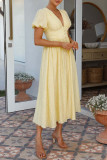 Sweet Solid Buttons V Neck Princess Dresses