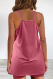 Casual Solid Pocket V Neck Sleeveless Two Pieces