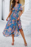 Elegant Floral Patchwork V Neck Waist Skirt Dresses