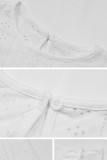 Sweet Solid Jacquard Flounce O Neck Tops