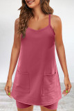 Casual Solid Pocket V Neck Sleeveless Two Pieces