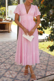 Sweet Solid Buttons V Neck Princess Dresses