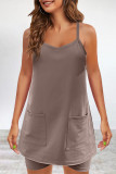 Casual Solid Pocket V Neck Sleeveless Two Pieces