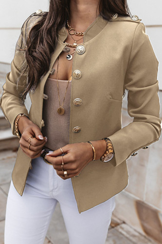 Casual Solid Patchwork Buckle Mandarin Collar Outerwear
