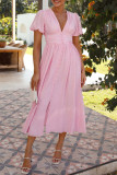 Sweet Solid Buttons V Neck Princess Dresses