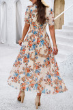 Elegant Floral Patchwork V Neck Waist Skirt Dresses