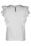 Sweet Solid Jacquard Flounce O Neck Tops